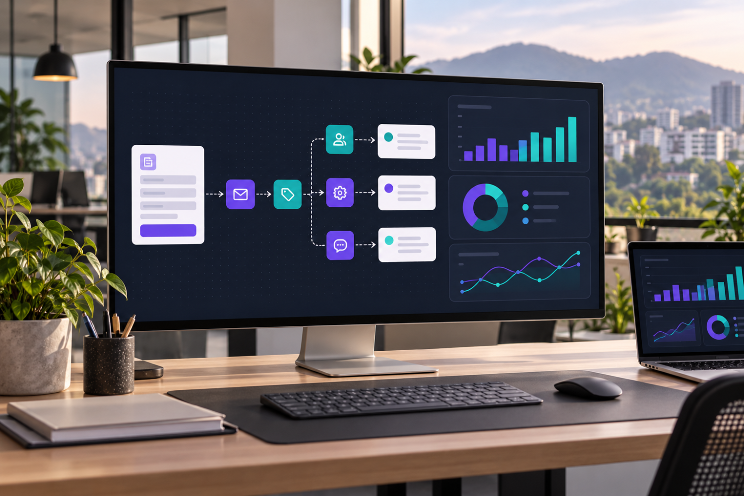 Illustrative lead automation and reporting workspace